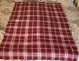 Vintage Shades Dark Red Plaid Cotton Camp Blanket Bunk Twin Throw Reversible 2