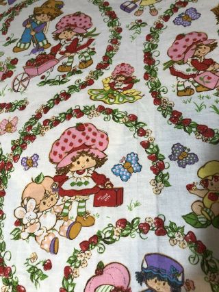 Vintage Strawberry Shortcake Twin Flannel Flat Sheet/ Fabric 1980