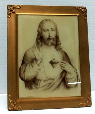 Old Vintage Framed Print Of The Sacred Heart Of Jesus By Grellet