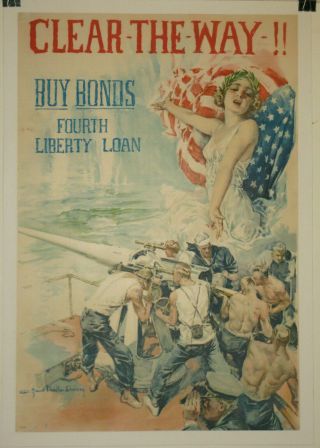 1918 Wwi Clear The Way Liberty Loan Poster On Linen By Howard Christy