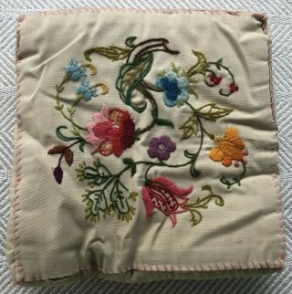 Vtg Square Needlepoint Pillow Scandinavian Folk Art Floral Pattern Cushion 11in