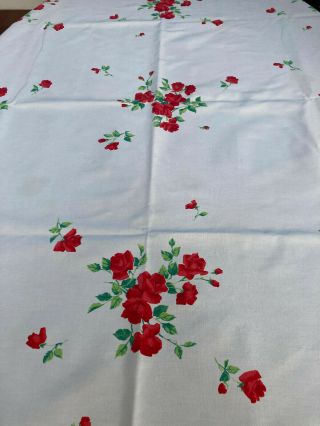 So Pretty True Vintage Print Tablecloth - Classic Red Roses And Rosebuds - 52 X 54