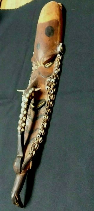 Vtg.  Unusual Wood Mask Papua Guinea BRANCH NOSE 120,  Sea Shells Carved 2