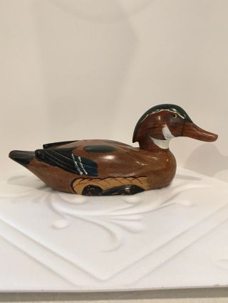 Vintage Unique Hand Carved & Painted Wood Duck Wooden Decoy With Glass Eyes