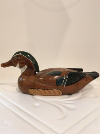 Vintage Unique Hand Carved & Painted Wood Duck Wooden Decoy With Glass Eyes 3