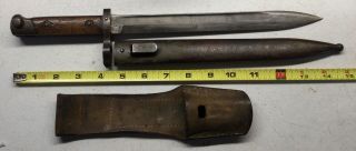 Wwi Austrian Model 1895 Steyr Bayonet Fg Gy Marked Blade W Sight Scabbard & Frog