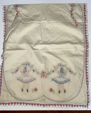 Vintage Hand Embroidered Table Runner Or Dresser Scarf 18” X 42”