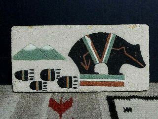 Vintage 1960 Era Navajo Sand Painting Signed Ben Sam Cuba Nm " Bear Man "