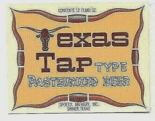 12oz Texas Tap Pasteurized Beer Bottle Label By Spoetzl Brewery Inc Shiner Texas