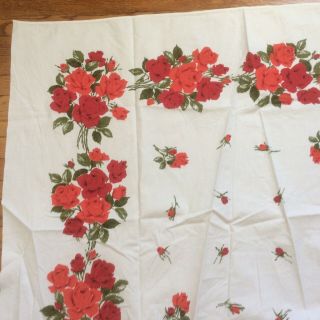 Vintage Table Cloth Red Roses 51” X 48”