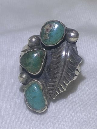Vintage Navajo Sterling Silver Turquoise Signed L Platero Ring Size 10 1/2