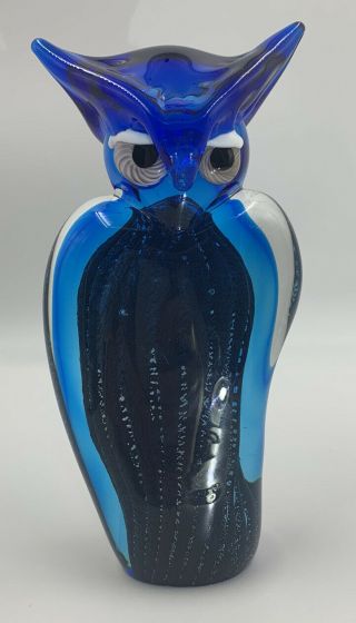Vintage Murano Art Glass Owl Cobalt Blue Sculpture 9” Tall Cristalleria D’arte