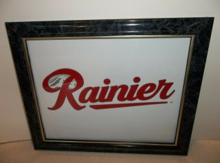 Rainier Beer Logo Sign Picture 11 3/4 " X 9 5/8 " Marble Looking Frame