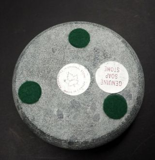 Vtg Canadian Eskimo Hand Carved Soap Stone Round Trinket Box Inuit SIKU Art 3