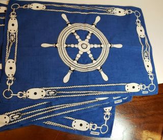 Vintage Kreier Linen Napkins Captains Wheel Nautical Rope Set Of 5