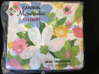 Vintage Cannon Monticello Twin Fitted Bottom Sheet No Iron Mod Flower Power