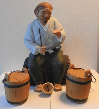 Vintage Japanese Hakata Urasaki Doll 11 " Figurine Man W/ Honey Buckets
