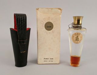 Vintage Ode Perfume By Guerlain With Leather Case,  Box Glass Bottle 1/4 Full