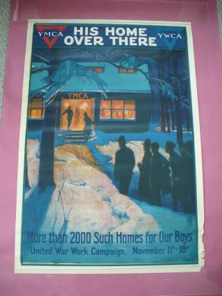 1918 His Home Over There Ymca Ywca Herter World War I Poster,  Wwi