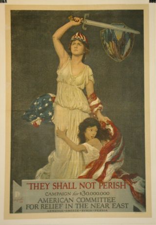 Armenia Near East Relief Poster Linen World War I Ww1 Wwi 1918 Volk
