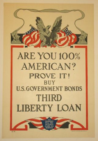 Liberty Loan Poster 100 American Linen First World War Ww1 Wwi 1918