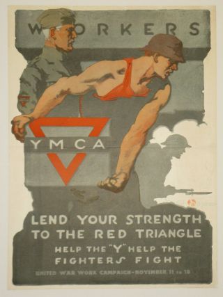 Ymca Soldier Worker Poster Linen First World War I Ww1 Wwi 1918 Spear
