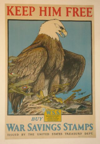 Air Force Biplane Poster Linen First World War I Ww1 Wwi 1918 Cl Bull