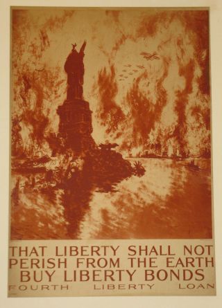 Statue Liberty Loan Poster Linen First World War Ww1 Wwi 1918 Pennell