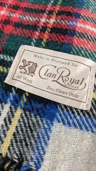 Vintage Clan Royal Scottish Tartan Plaid 100 Wool Stadium Throw Blanket flaw 2