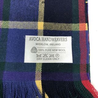 Avoca Handweavers Wool Plaid Fringe Scarf Wicklow Ireland (has Holes) 2