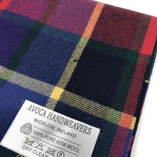 Avoca Handweavers Wool Plaid Fringe Scarf Wicklow Ireland (has Holes) 3