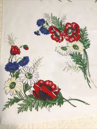 Vintage Cotton Kitchen Tablecloth Red Poppies Daisies Cornflowers Charming Print