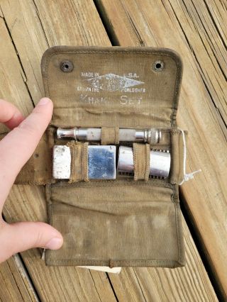 Ww1 Us United States Army Military Surplus Gillette Khaki Set Shaving Kit 1918