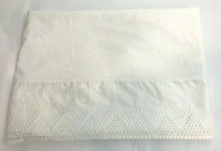 Vintage Martex Twin Flat Sheet White Embroidered Eyelet Lace Cottage Shabby Chic
