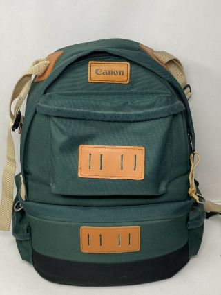 Vintage Canon Canvas Signature Slr Camera Bag Book Bag Green W/ Organizers