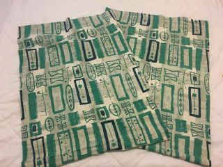 Vintage Mid Century Modern Barkcloth Geometric Drapes Fabric Remnants 22 X 58 "
