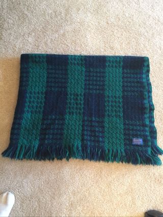 Vintage Pendleton 100 Virgin Wool Blanket Throw Fringe Loose Weave Plaid