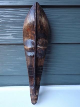 Wooden African Tribal Long Mask Wall Decor Hand Crafted In Ghana