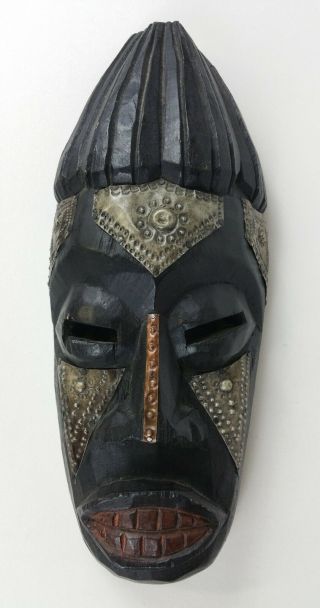 Ghana African Tribal Wooden Mask Hand Carved Accented Wall Art Elongated