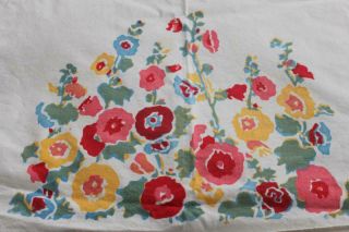 Vintage Cotton Tablecloth W/ Pink Blue And Yellow Flowers 55 X 73 Cutter