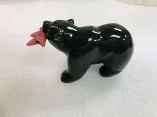 Vintage Canadian Carved Green Jade Stone Bear With Fish 2.  25 " Long 6