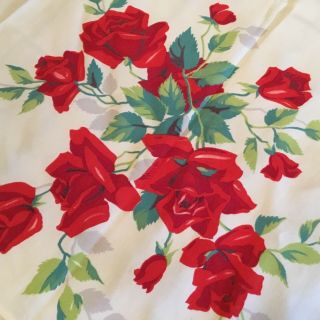 Vintage Wilendur Floral Print Tablecloth Red Roses