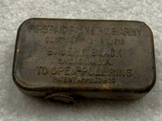 Pre - Ww1 Bauer & Black Chicago First Aid Kit Packet Army Tin Contract 1913 Unopen