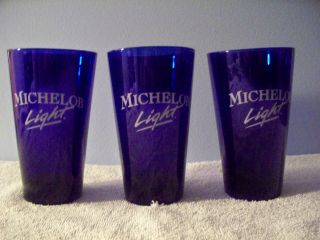 3 Blue Michelob Light Beer Pint Glasses,  16 Oz.