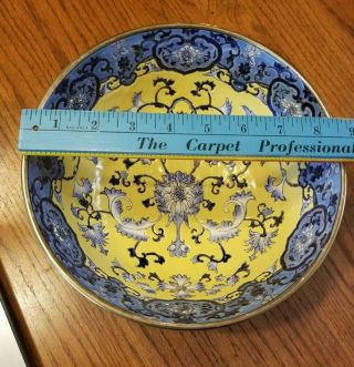 Vintage Oriental Chinese Yellow And Blue Floral Decorative Bowl