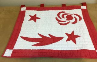 Appliqué Quilt Wall Hanging,  Red & White,  Stars,  Scrolls,  Hand Quilted