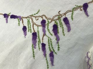 Vintage Embroidered Grapes Tablecloth W/ 5 Matching Napkins Purple 42 " X 44 "