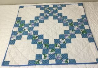 Vintage Patchwork Quilt Table Topper,  Irish Chain,  Squares,  Aqua,  Blue,  Green