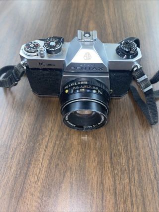 Vintage Asahi Pentax K - 1000 With Smc - M 1:2 50mm Lens With Strap