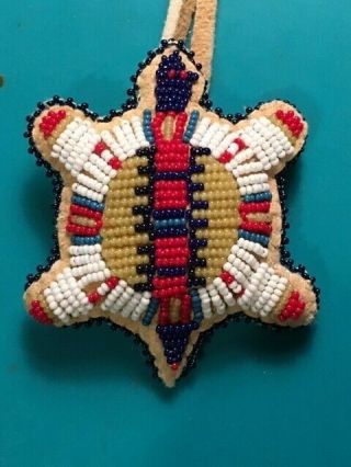 Native American Style Turtle Amulet - Fullbead,  Smoked Braintain,